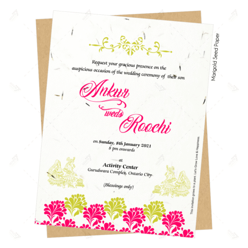 seed paper cards in pink and gold theme