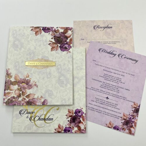Lavender Floral theme wedding invitations at cheapest prices