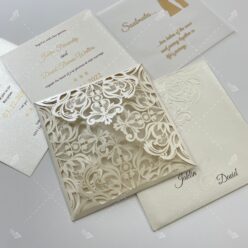 white pearl simple lasercut card with four fold leaves