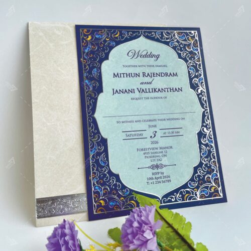 Blue Persian Style & UV Silver Foil Single Insert #WeddingInvitation