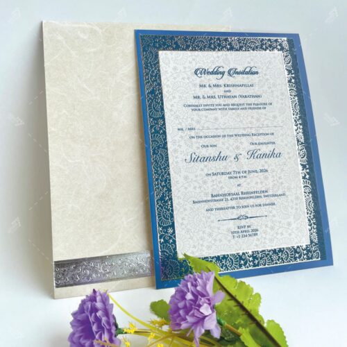 Blue Intricate Henna Design & UV Silver Foil Single Insert #WeddingInvitation