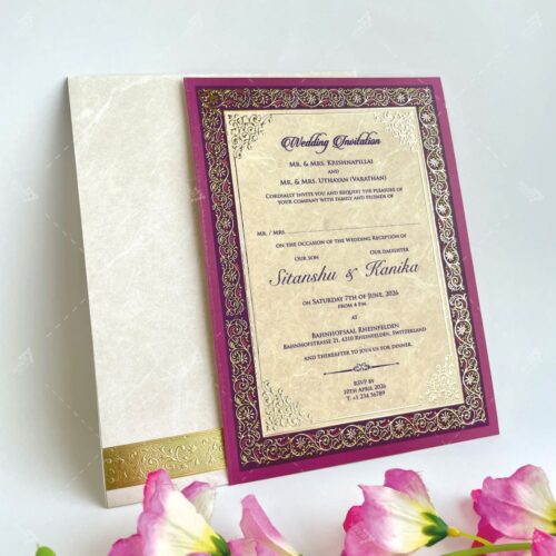 Purple Border Designer & UV Gold Foil Single Insert #WeddingInvitation
