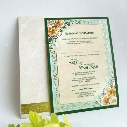 Green Floral Designer & UV Gold Foil Single Insert #WeddingInvitation
