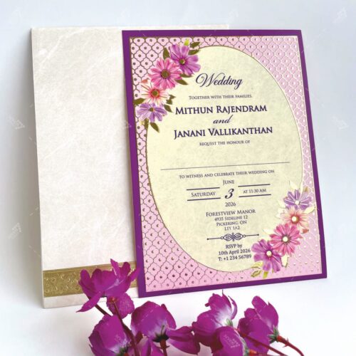 Lavender Floral Oval Shape & UV Gold Foil Single Insert #WeddingInvitation