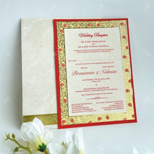 Red Indian Theme & UV Gold Foil Single Insert #WeddingInvitation