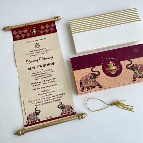 Indian Elephant Theme Boxed Scroll Wedding Invitation