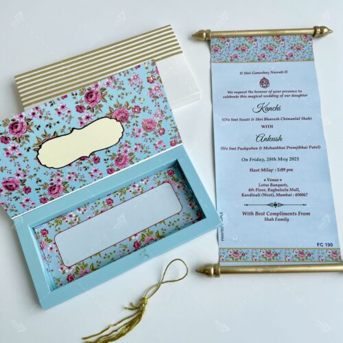 Vintage European Floral Theme Boxed Scroll Wedding Invitation