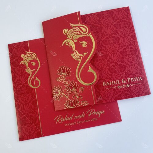 Alternative view of Gold Foil Ganesh in Red & Gold