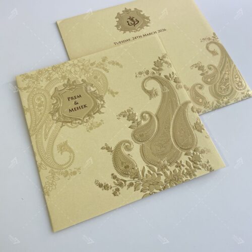 Alternative view of Mango Paisley Gold Foil Invitation in Pink & Cream