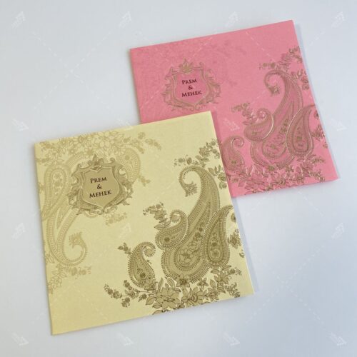 Mango Paisley Gold Foil Invitation in Pink & Cream