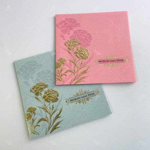 Pastel Pink & Teal Embossed Floral design in Gold Foil