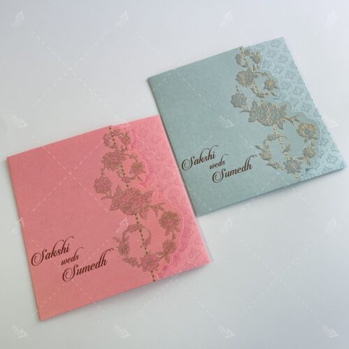 Pastel Pink & Teal Floral Designer Die Cut Invitation