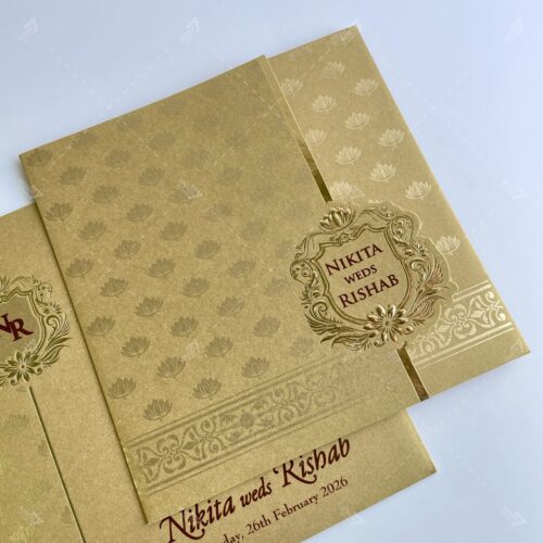 Alternative view of Traditional Indian Theme Wedding Invitation in Gold & Cream