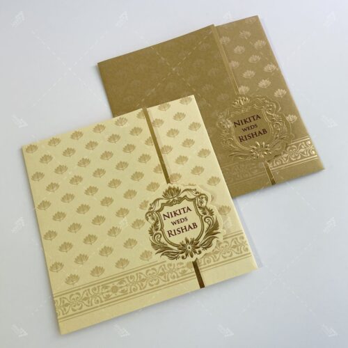 Traditional Indian Theme Wedding Invitation in Gold & Cream