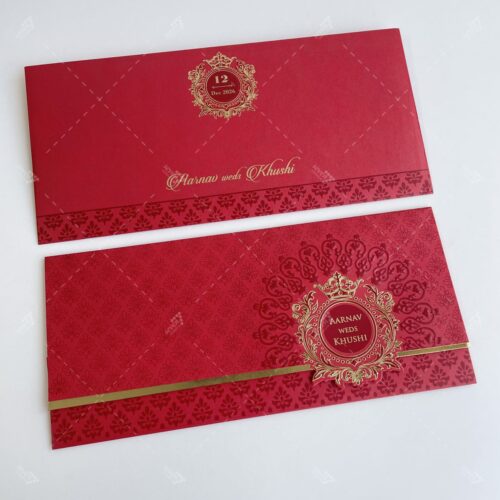 Alternative view of Horizontal Traditional Indian Wedding Card in Red & Gold