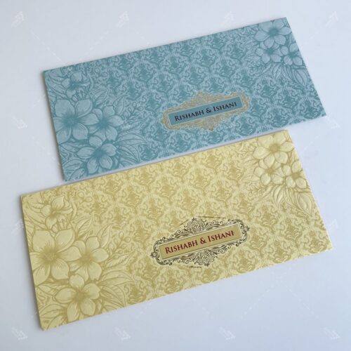 Horizontal Vintage Floral Theme Wedding Invitation in Teal & Cream