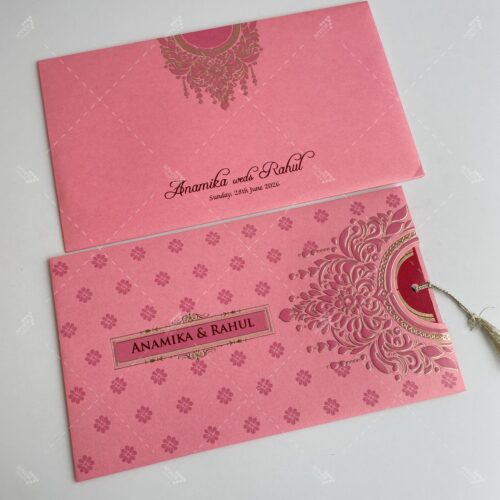 Alternative view of Slider Invitation in pastel pink & teal colours