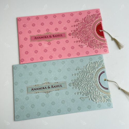 Slider Invitation in pastel pink & teal colours