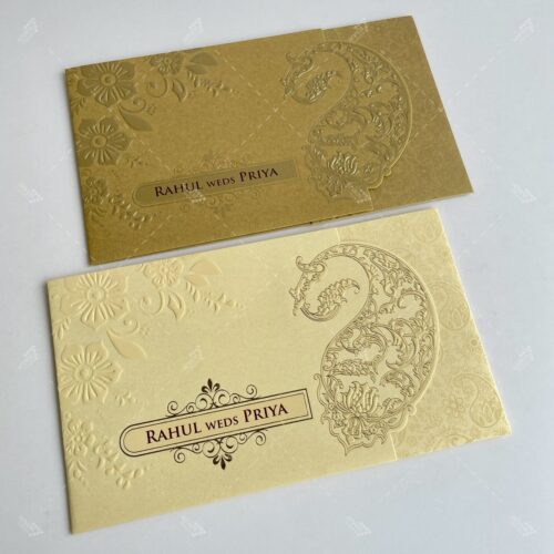 Embossed Paisley Design Horizontal Invitation Cream & Gold