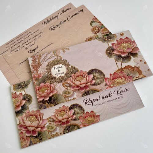 Designer Lotus Theme Invitation with luxury foil work
