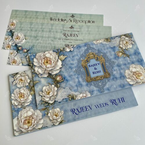 Blue Blossom Floral Theme Wedding Invitation