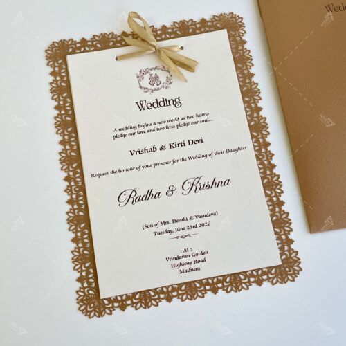 Sepia Brown & White with Lasercut Borders Invitation
