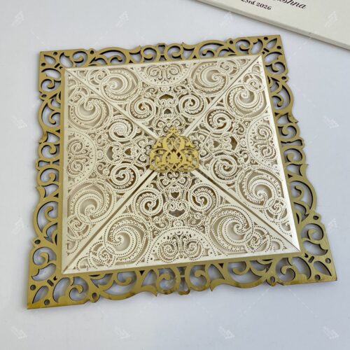 Gold MDF Lasercut Intricate Work with four fold open invitation