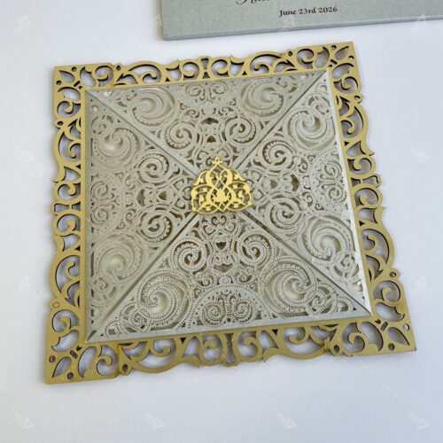 Silver MDF Lasercut Intricate Work with four fold open invitation