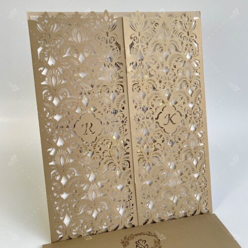 Personalized Initials Lasercut Invitation Design in Caramel Brown