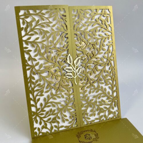 The Golden Leaf in Olive Leafy Lasercut Design Wedding Invitation
