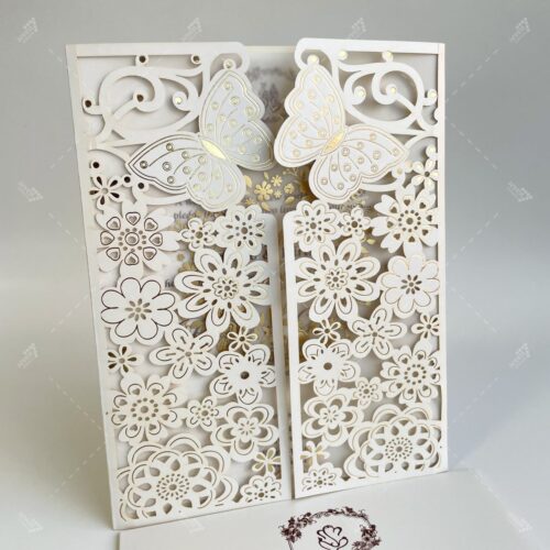 The Butterfly Theme lasercut design in Silky White Wedding Invitation