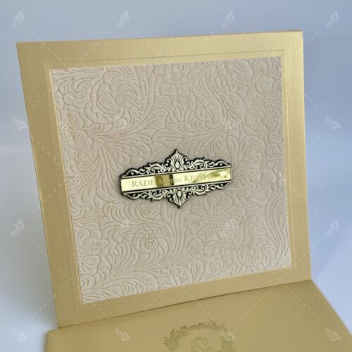 Embossed Floral Wooly in Light Golden Card Wedding Invitation