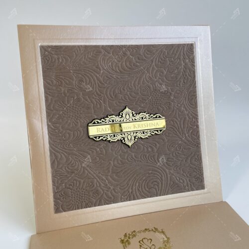 Embossed Design Wooly in Brown Beige Wedding Invitation