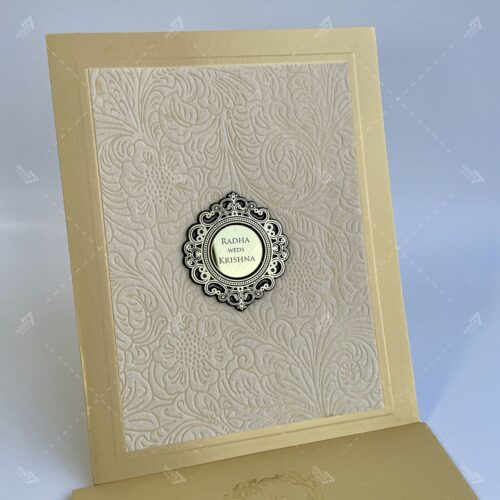Embossed Design Wooly in Portrait Light Golden Invitation