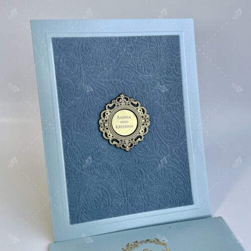 Embossed Design Wooly in Portrait Ice Blue Invitation