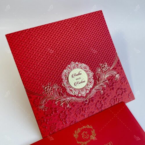 Red and Gold Square wedding invitation
