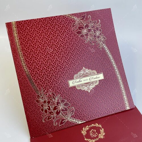 maroon and Gold Square wedding invitation
