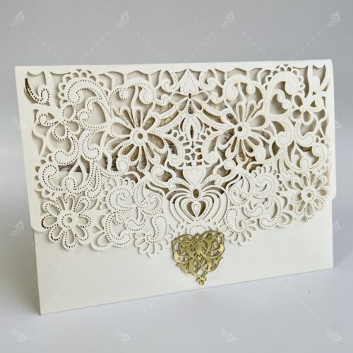 Lasercut Purse Style White and Gold Invitation