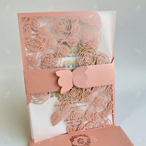 Rose Design Lasercut Invitation in Texturized Shinny Pastel Peach