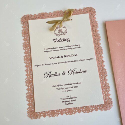 Pastel Peach & White with Lasercut Borders Invitation
