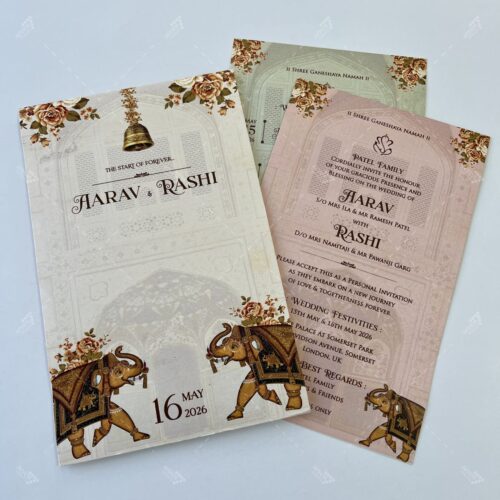 simple style indian wedding card design wedding bells and elephant theme
