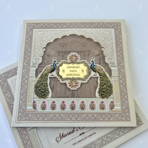 Peacock and palace theme wedding invitation