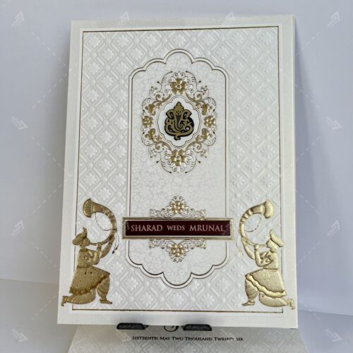 Shenahi White and Gold Theme Indian Wedding Card