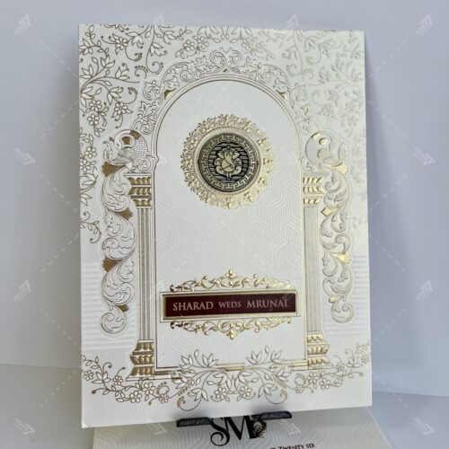 Mandap Decor White and Gold Theme Indian Wedding Card