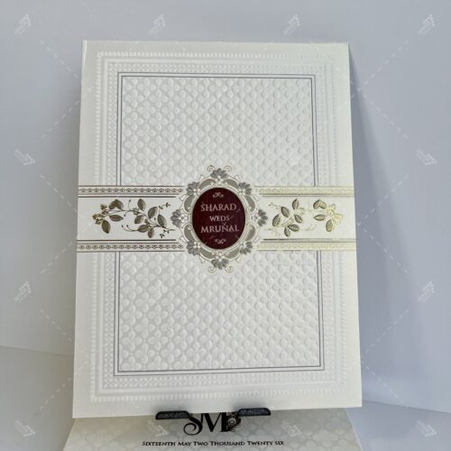 Embossed Floral White and Gold Theme Indian Wedding Card
