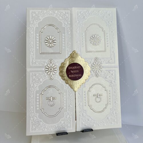 Door Style White and Gold Theme Indian Wedding Card