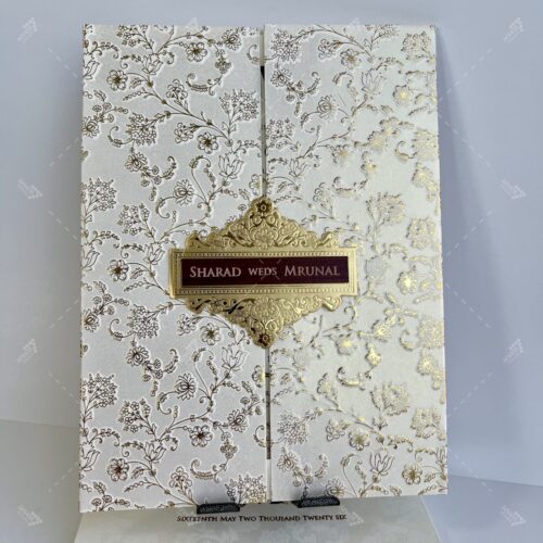 Floral Embossed Foil White and Gold Theme Indian Wedding Card