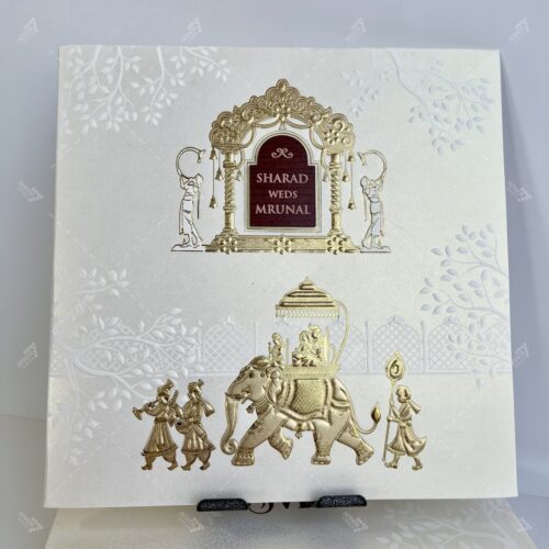 White and Gold Theme Indian Wedding Card