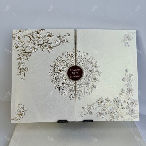Floral Corners White and Gold Theme Indian Wedding Card