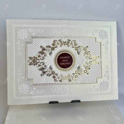 Traditional White and Gold Theme Indian Wedding Card